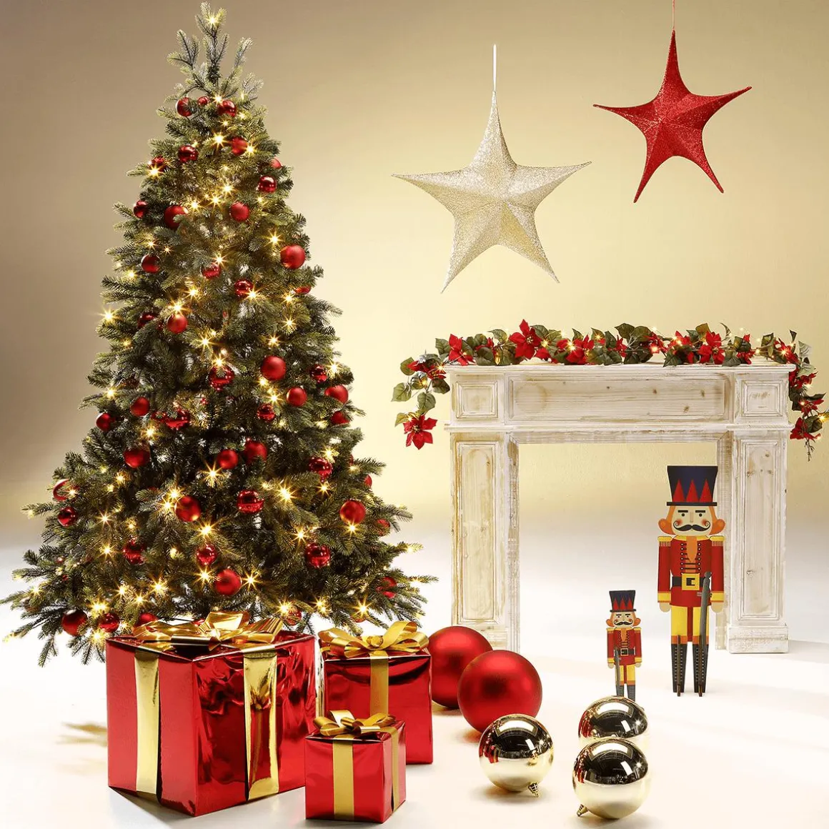 Deko Faltstern Glitter Gold Mit Reißverschluss, 40 Cm