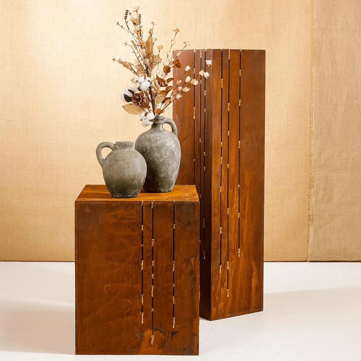 Deko Podest Rost Säule Beistell-Tisch Braun 100 X 25 Cm