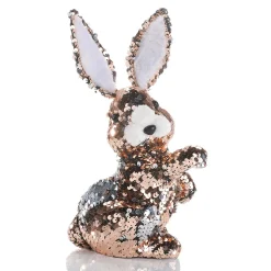 Deko-Oster-Hase Mit Wendepailletten Kupfer Und Silber, 21 Cm