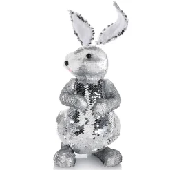 Deko-Oster-Hase Mit Wendepailletten Silber, 35 Cm