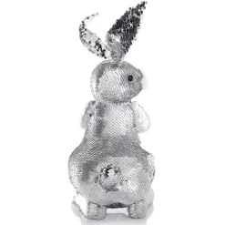 Deko-Oster-Hase Mit Wendepailletten Silber, 35 Cm
