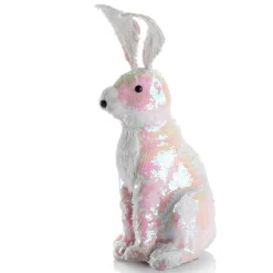 Deko-Oster-Hase Mit Wendepailletten Irisierend-weiß 42 Cm