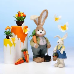 Deko-Plüsch-Oster-Hase 57 Cm Hoch, Beige, Mit Körbchen