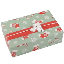 Doppelseitiges Geschenkpapier Zuckerstangen Und Socken, Mint / Rot