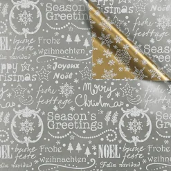 Doppelseitiges Weihnachts-Geschenkpapier In Gold & Silber Mit Weihnachtssymbolen – 50 M Geschenkpapier-Rolle