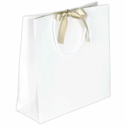 Geschenktaschen, 27,5 X 27,5 Cm, Weiß 25 Stück 200g/m², Mit Passender Satinschleife