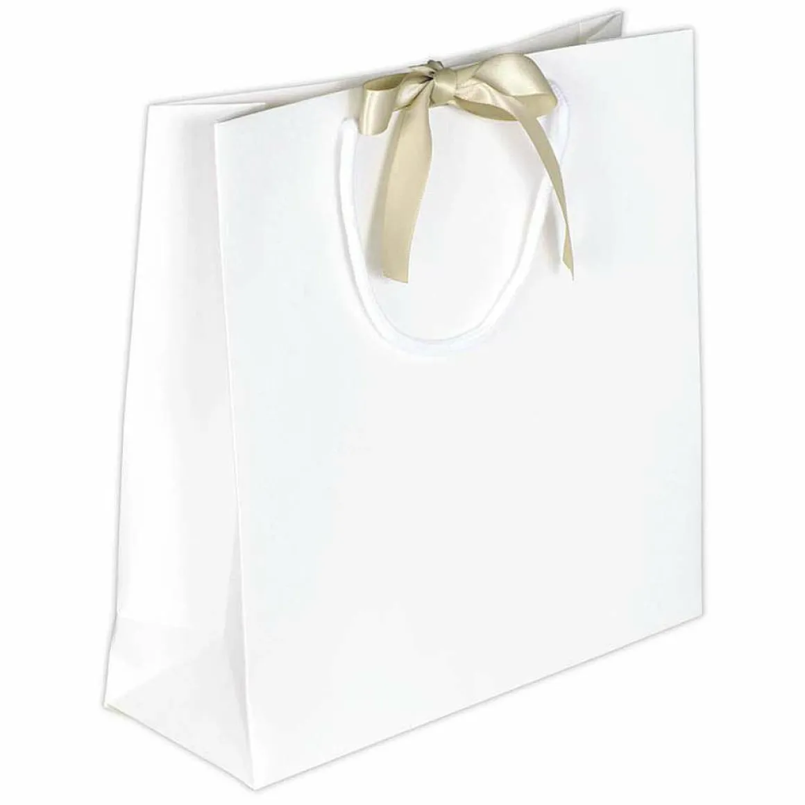 Geschenktaschen, 27,5 X 27,5 Cm, Weiß 25 Stück 200g/m², Mit Passender Satinschleife