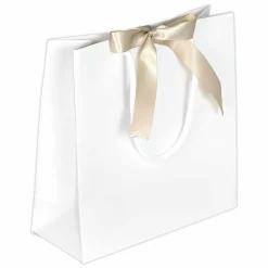 Geschenktaschen, 20 X 20 X 8 Cm Weiß 25 Stück, 200 G M² Mit Satinschleife