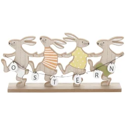 Holz-Aufsteller Tanzende Oster-Hasen Mit "Ostern-Schrifftzug" 30 Cm