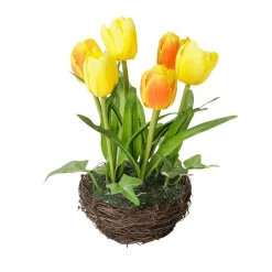 Künstliche Tulpen Im Korb Gelb, 20 Cm