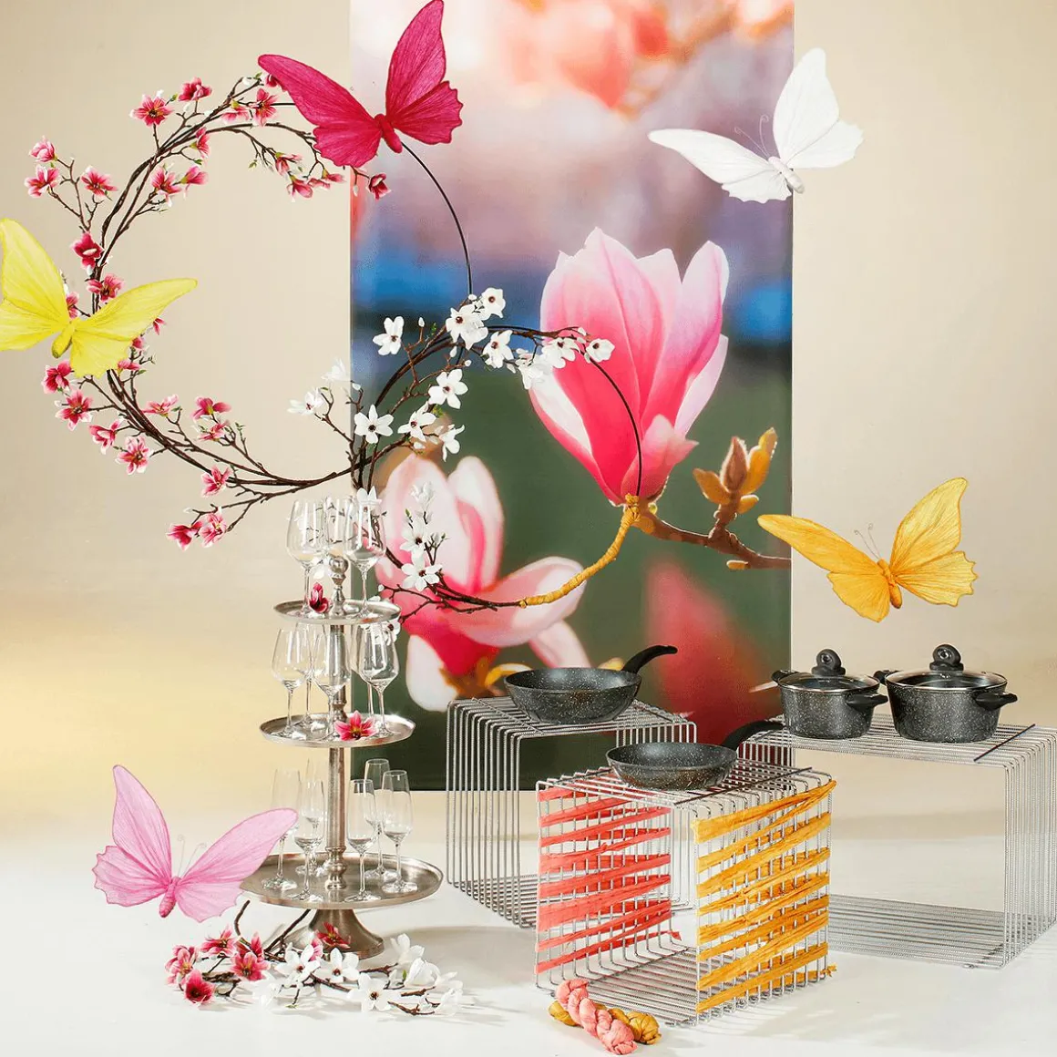 Künstlicher Magnolien-Zweig Rosa, 87 Cm