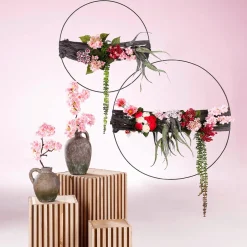 Kunstblumen Ranunkel-Blumenstrauß Rot-weiß 24 Cm