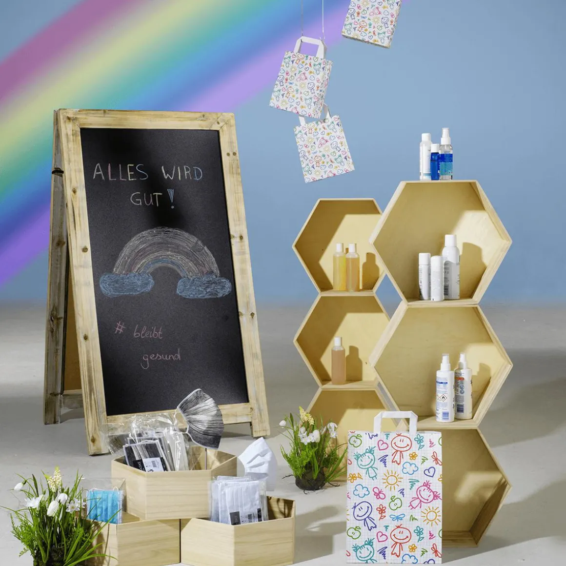 Kunstmoos-Halbkugel Mit Frühlingsblumen, Weiß 30 Cm