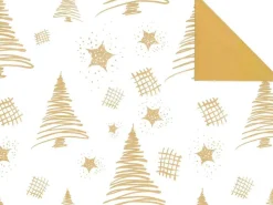 Nachhaltiges, Doppelseitiges Weihnachts-Geschenkpapier Mit Tannenbäumen & Sternen In Gold – 50 M Geschenkpapier-Rolle