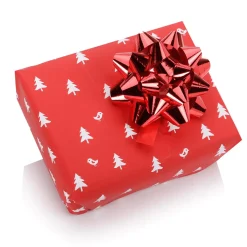 Nachhaltiges, Rotes Weihnachts-Geschenkpapier Mit Weißen Tannenbäumen – 50 M Geschenkpapier-Rolle