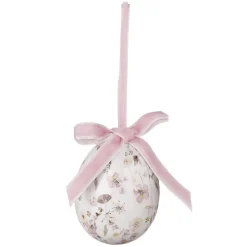 Ostereier-Set Zum Aufhängen Aus Schaumstoff, Weiß Mit Blumenmuster Und Schleife 8tlg.