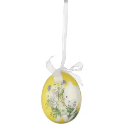 Ostereier-Set Zum Aufhängen Aus Schaumstoff, Gelb Mit Hasenmuster Und Schleife 8tlg.