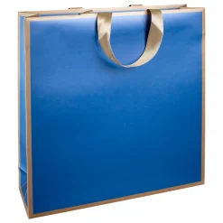 Papiertasche "Metallic" 37 X 42x 13 Cm Blau & Gold 10 Stück