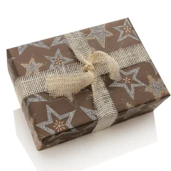 Recyceltes, Dunkelbraunes Kraftpapier Mit Silbernen Sternen – 50 M Geschenkpapier-Rolle