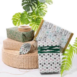 Recyceltes Kraftpapier Mit Weißen, Geometrischen Mustern – 50 M Geschenkpapier-Rolle