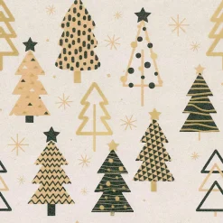 Recyceltes Kraftpapier Mit Weihnachtsbäumen In Beige, Schwarz & Gold – 50 M Geschenkpapier-Rolle