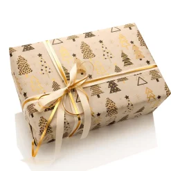 Recyceltes Kraftpapier Mit Weihnachtsbäumen In Beige, Schwarz & Gold – 50 M Geschenkpapier-Rolle