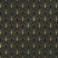 Recyceltes, Schwarzes Kraftpapier Mit Goldenem Fächermotiv – 50 M Geschenkpapier-Rolle