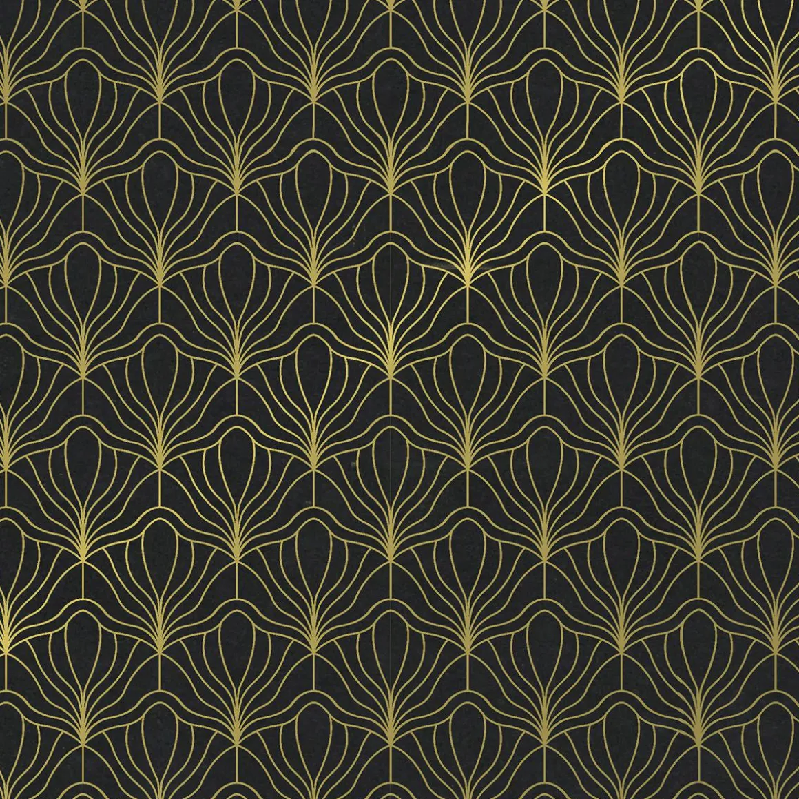 Recyceltes, Schwarzes Kraftpapier Mit Goldenem Fächermotiv – 50 M Geschenkpapier-Rolle