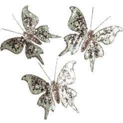 Schmetterling Mit Clip, 13 Cm, 3 Stück, Salbeigrün