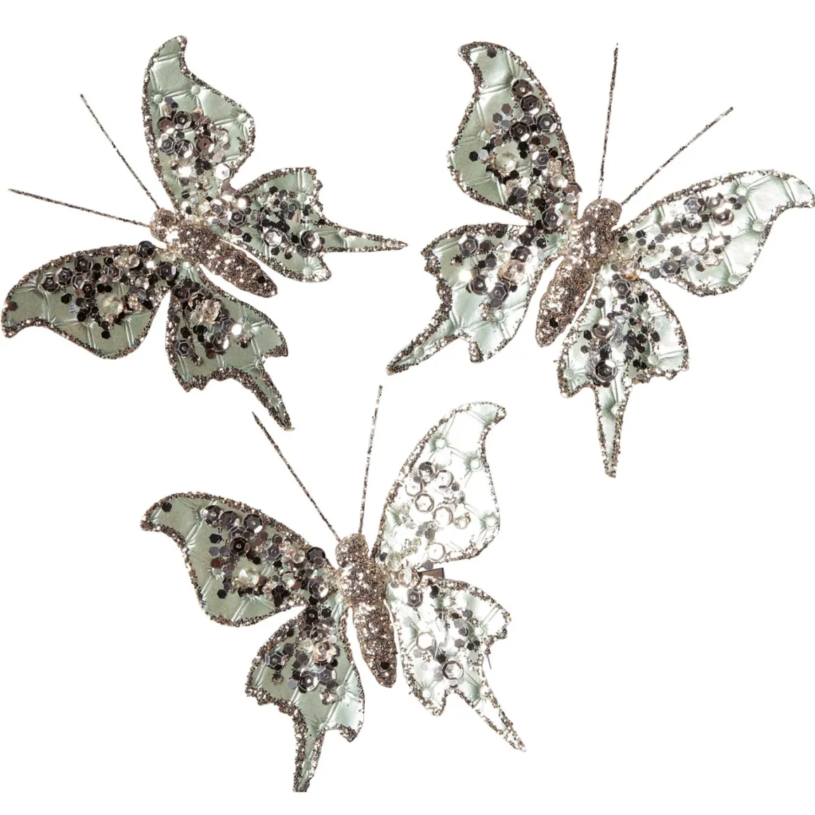 Schmetterling Mit Clip, 13 Cm, 3 Stück, Salbeigrün