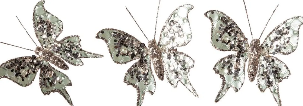 Schmetterling Mit Clip, 13 Cm, 3 Stück, Salbeigrün