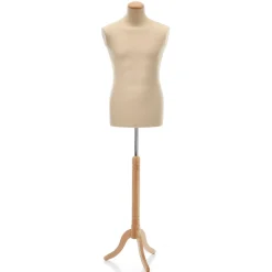Schneiderpuppe Männlich Ecru Auf Hell Eiche-Dreibeinständer 148 - 178 Cm Hoch