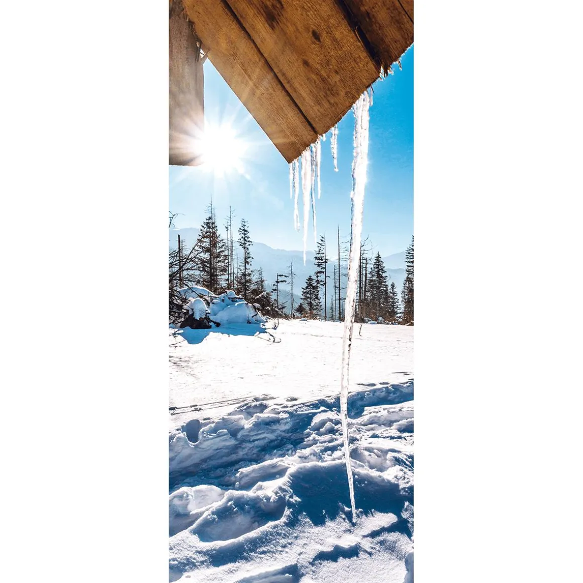 Schwer Entflammbarer Stoffbanner "Sonnenbeschienene Eiszapfen" Aus Fahnenstoff 75 X 180 Cm