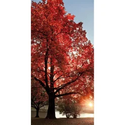 Schwer Entflammbarer Stoffbanner "roter Herbstbaum" Aus Fahnenstoff 100 X 200 Cm
