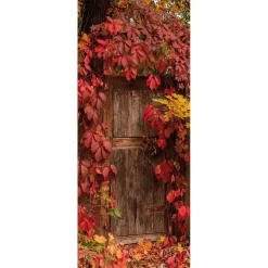 Schwer Entflammbarer Stoffbanner "Holztür Mit Rotem Wein" Aus Fahnenstoff 75 X 180 Cm