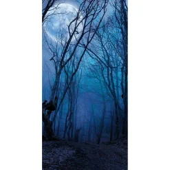 Schwer Entflammbarer Stoffbanner "Nachtwald Bei Vollmond" Aus Fahnenstoff 100 X 200 Cm