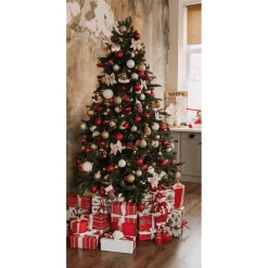 Schwer Entflammbarer Stoffbanner "Weihnachtsbaum Mit Rot-weißen Geschenken" Aus Fahnenstoff 100 X 200 Cm