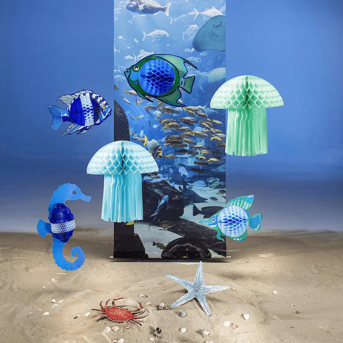 Schwer Entflammbarer Stoffbanner „Unterwasserlandschaft Im Aquarium“ Aus Fahnenstoff 75 X 180 Cm