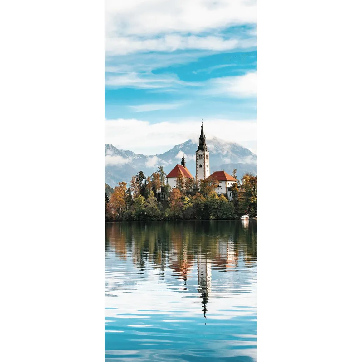 Schwer Entflammbarer Stoffbanner „Bergmotiv Mit Kirche Am See“ Aus Fahnenstoff 75 X 180 Cm