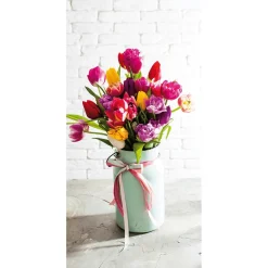 Schwer Entflammbarer Stoffbanner „bunter Tulpenstrauß“ Aus Fahnenstoff 100 X 200 Cm