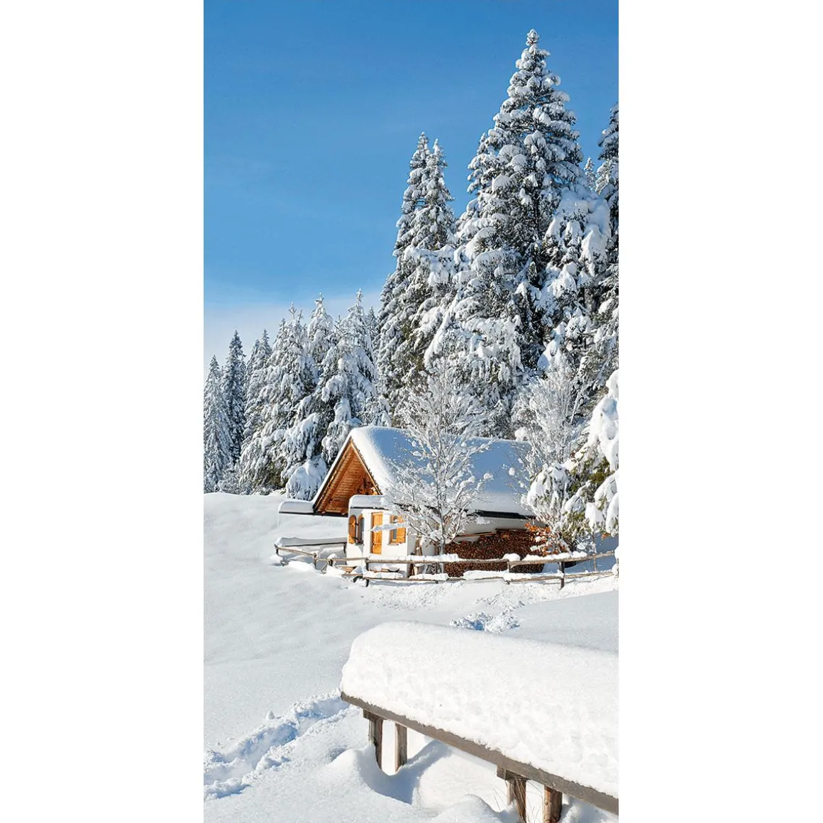Schwer Entflammbarer Stoffbanner "Winterhütte" Aus Fahnenstoff 100 X 200 Cm