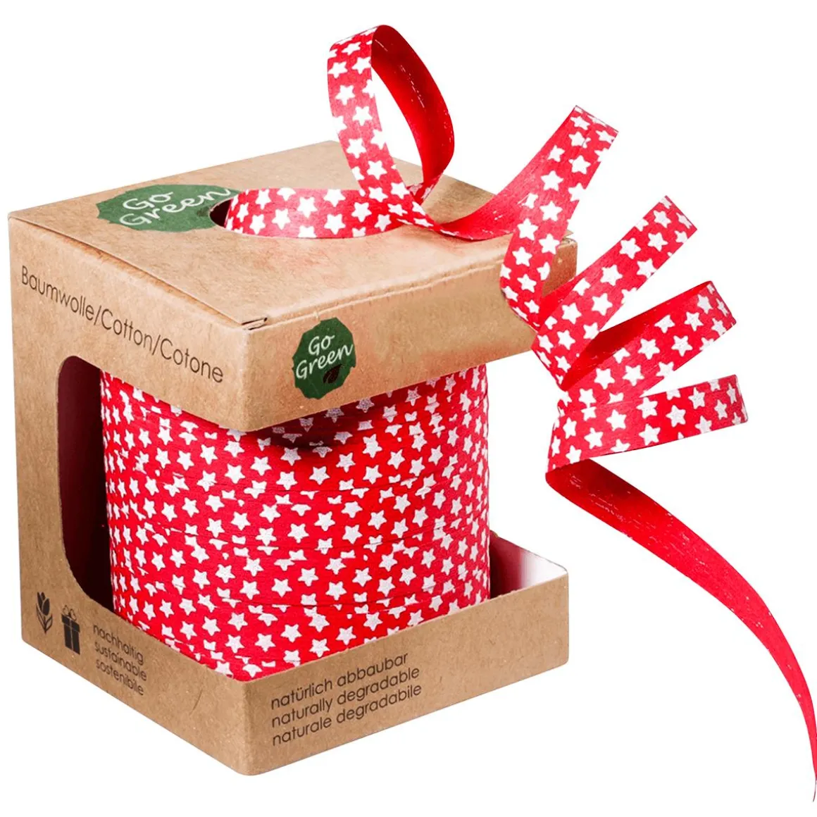 Umweltfreundliches Ringelband Mit Sternen-Muster 10 Mm 100 M Rot